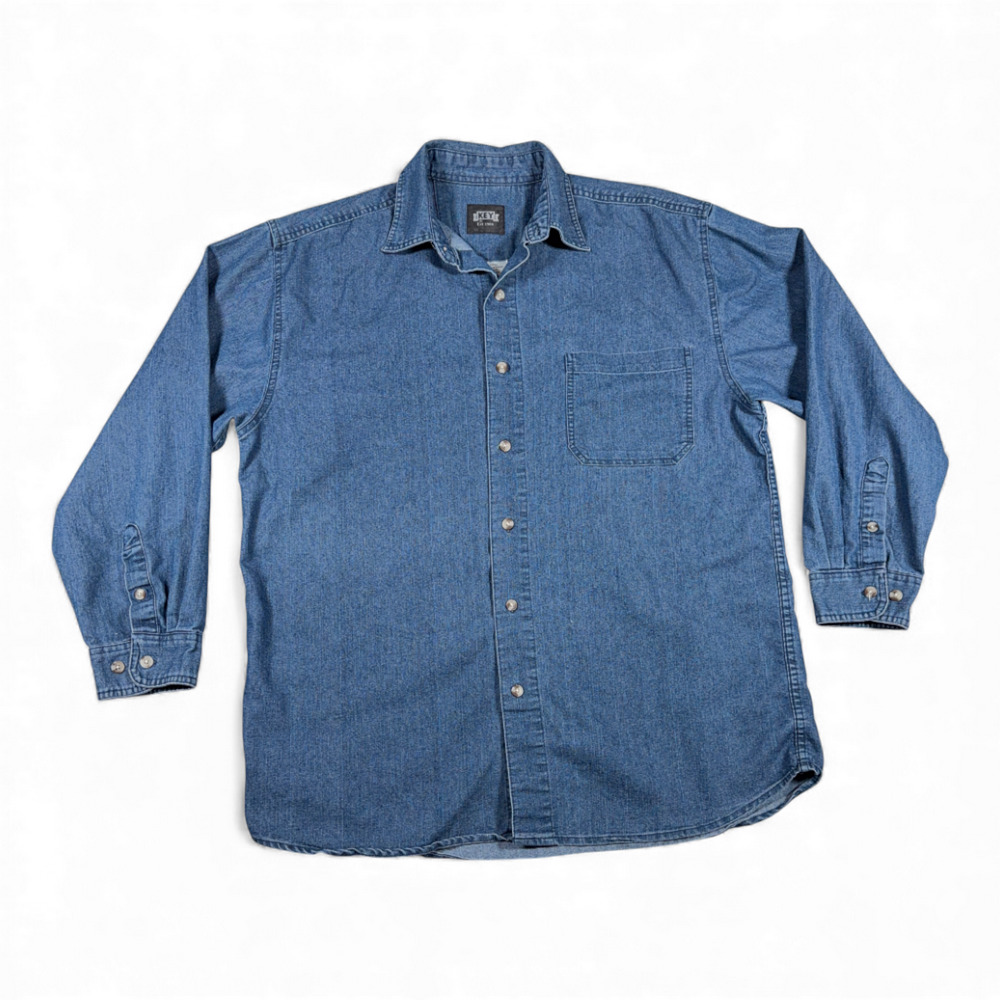 Vintage Key Shirt Adult LARGE Blue Chambray Workwear Outdoor Denim Style Y2K